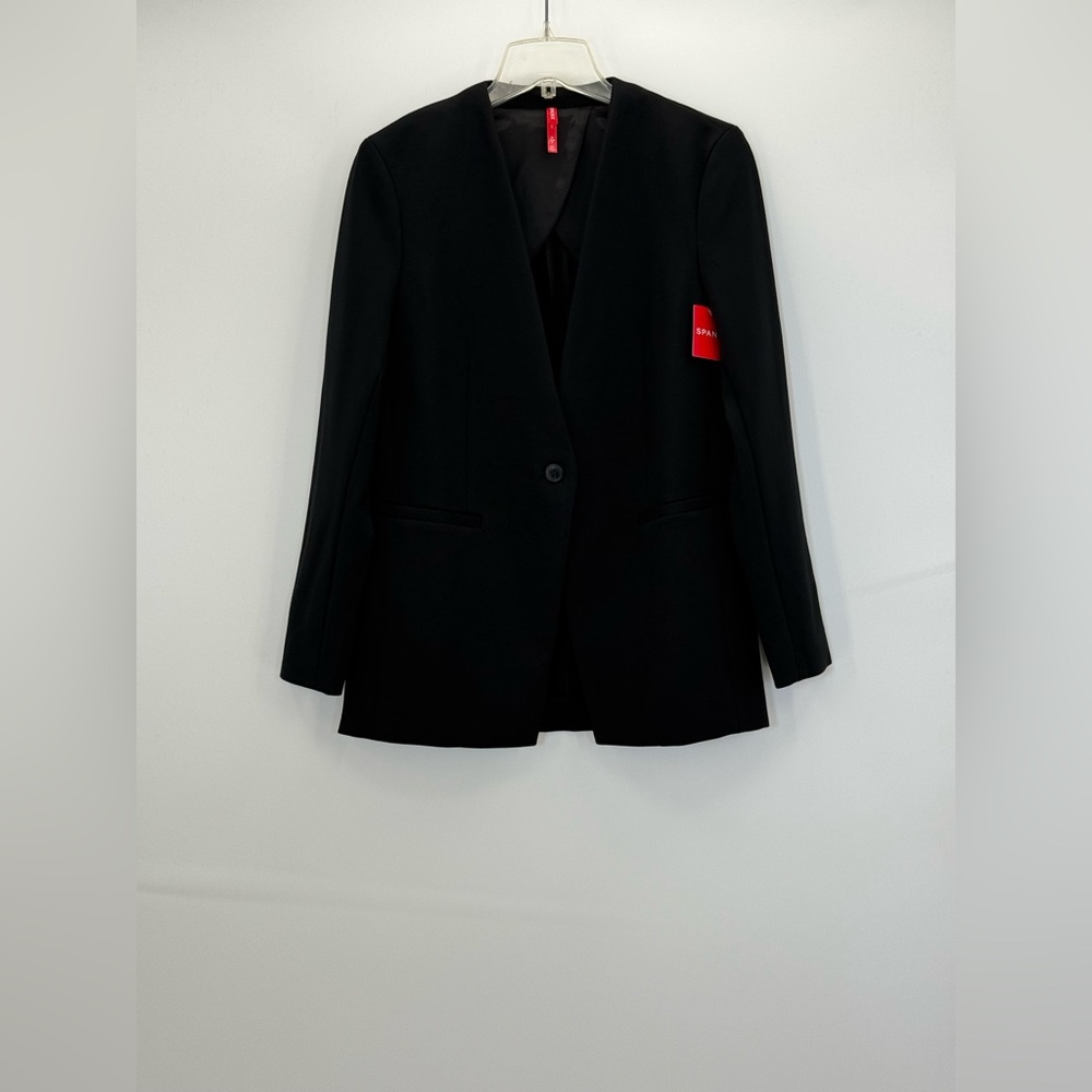 Spanx Collarless Black Tailored Blazer – Sleek Single Button Structured Jacket - Picture 12 of 16